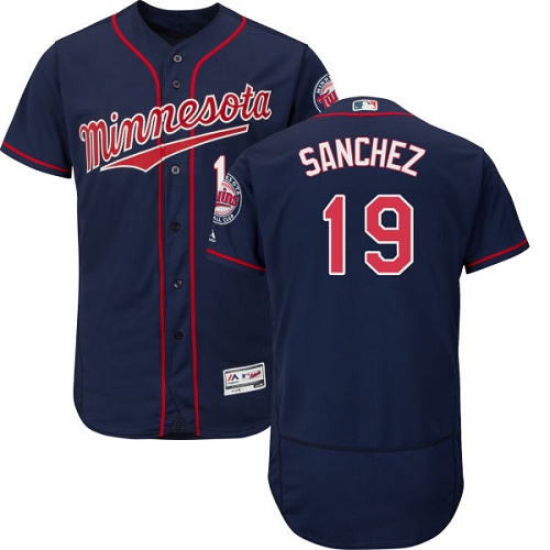 Men's Majestic Minnesota Twins #19 Anibal Sanchez Navy Blue Alternate Flex Base Authentic Collection MLB Jersey