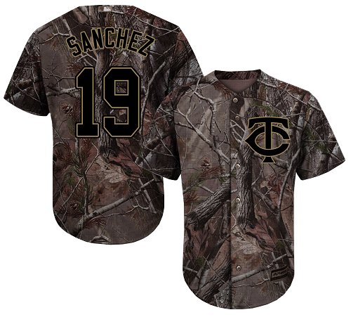 Youth Majestic Minnesota Twins #19 Anibal Sanchez Authentic Camo Realtree Collection Flex Base MLB Jersey