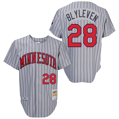 Men's Mitchell and Ness 1987 Minnesota Twins #28 Bert Blyleven Authentic Grey Throwback MLB Jersey
