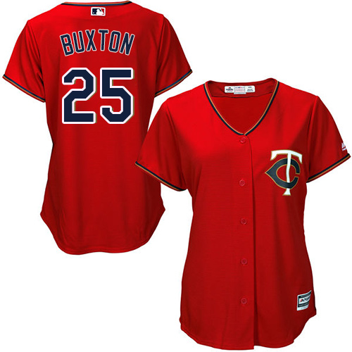 Women's Majestic Minnesota Twins #25 Byron Buxton Replica Scarlet Alternate Cool Base MLB Jersey