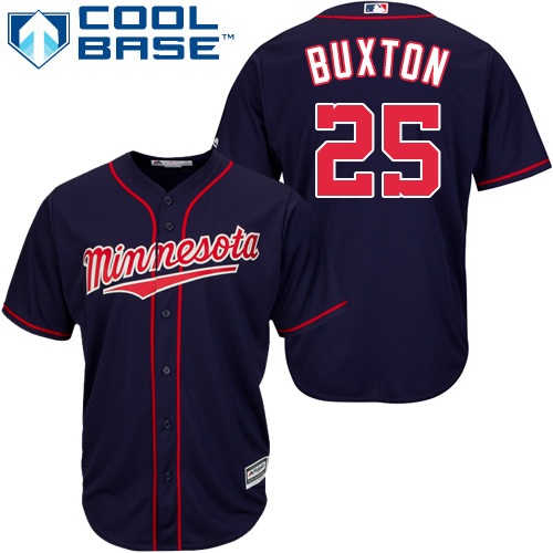 Youth Majestic Minnesota Twins #25 Byron Buxton Authentic Navy Blue Alternate Road Cool Base MLB Jersey