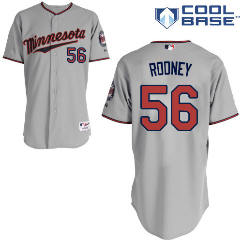 Men's Majestic Minnesota Twins #56 Fernando Rodney Replica Grey Road Cool Base MLB Jersey