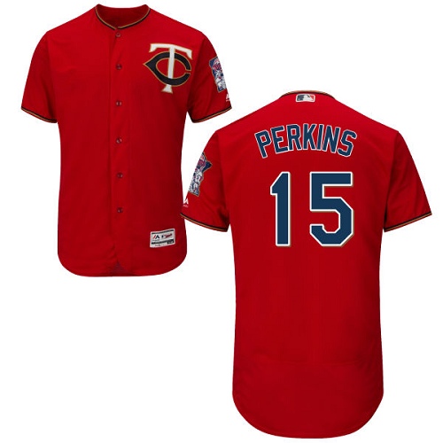 Men's Majestic Minnesota Twins #15 Glen Perkins Authentic Scarlet Alternate Flex Base Authentic Collection MLB Jersey