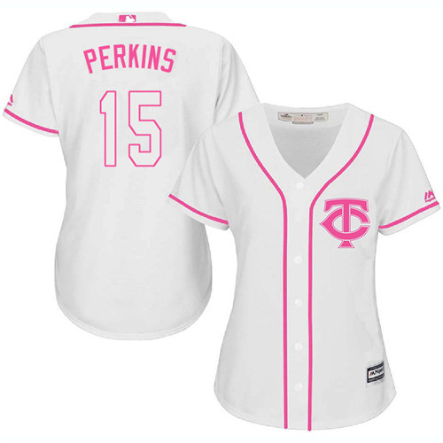 Women's Majestic Minnesota Twins #15 Glen Perkins Authentic White Fashion Cool Base MLB Jersey