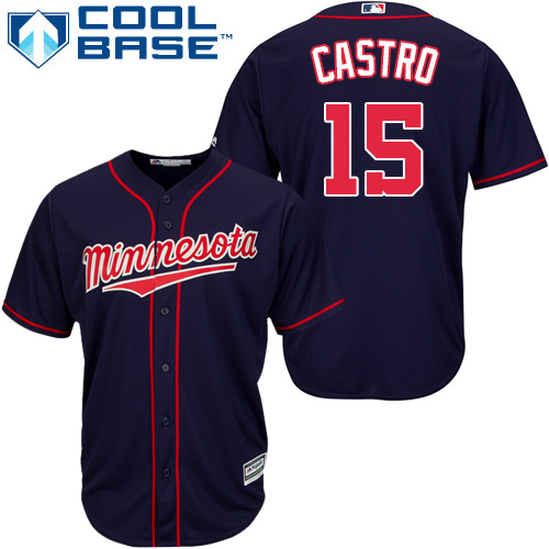 Men's Majestic Minnesota Twins #15 Jason Castro Replica Navy Blue Alternate Road Cool Base MLB Jersey