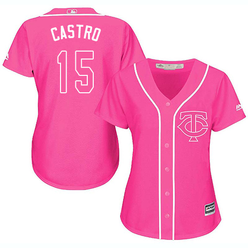 Women's Majestic Minnesota Twins #15 Jason Castro Authentic Pink Fashion Cool Base MLB Jersey