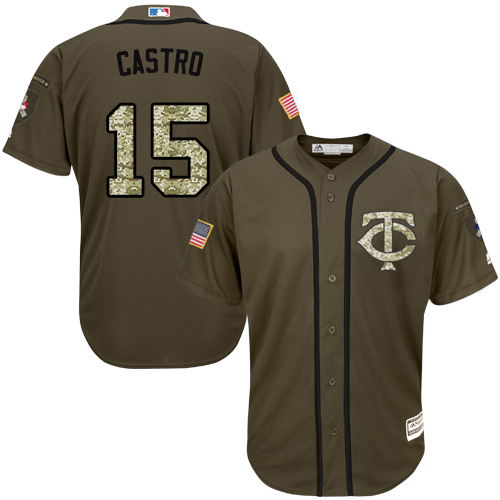 Youth Majestic Minnesota Twins #15 Jason Castro Authentic Green Salute to Service MLB Jersey