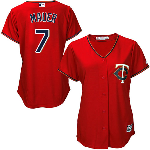 Women's Majestic Minnesota Twins #7 Joe Mauer Replica Scarlet Alternate Cool Base MLB Jersey
