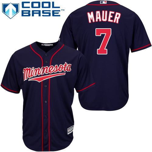Youth Majestic Minnesota Twins #7 Joe Mauer Authentic Navy Blue Alternate Road Cool Base MLB Jersey
