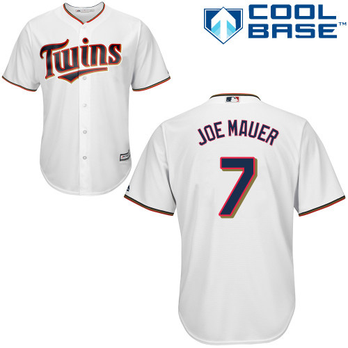 Youth Majestic Minnesota Twins #7 Joe Mauer Authentic White Home Cool Base MLB Jersey