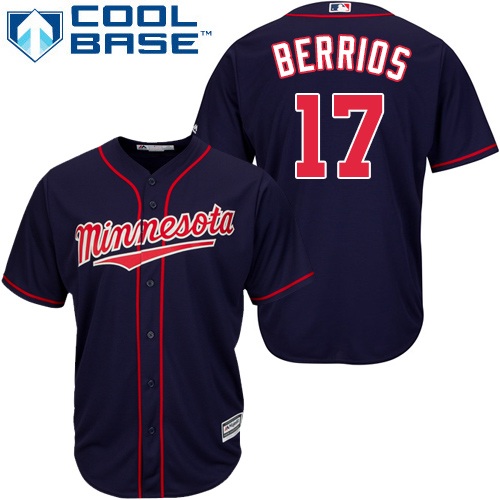 Youth Majestic Minnesota Twins #17 Jose Berrios Authentic Navy Blue Alternate Road Cool Base MLB Jersey