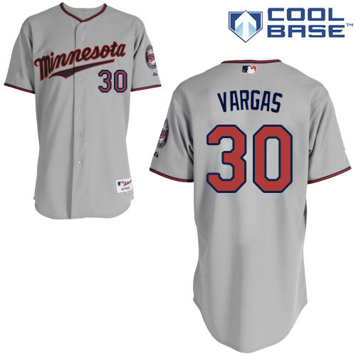 Men's Majestic Minnesota Twins #30 Kennys Vargas Replica Grey Road Cool Base MLB Jersey