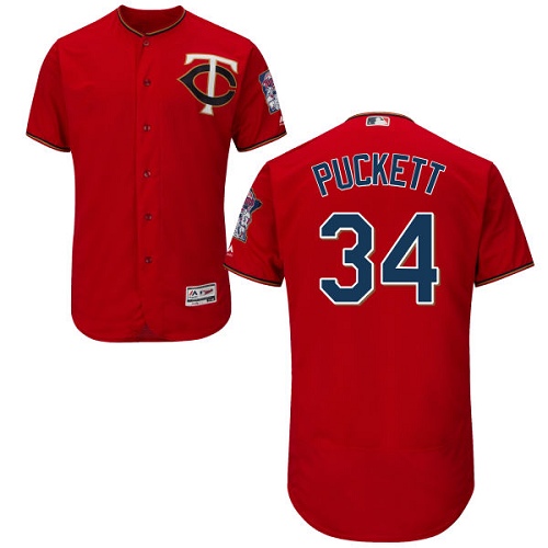 Men's Majestic Minnesota Twins #34 Kirby Puckett Authentic Scarlet Alternate Flex Base Authentic Collection MLB Jersey