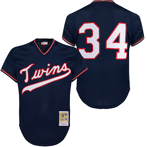 Men's Mitchell and Ness 1985 Minnesota Twins #34 Kirby Puckett Authentic Navy Blue Throwback MLB Jersey