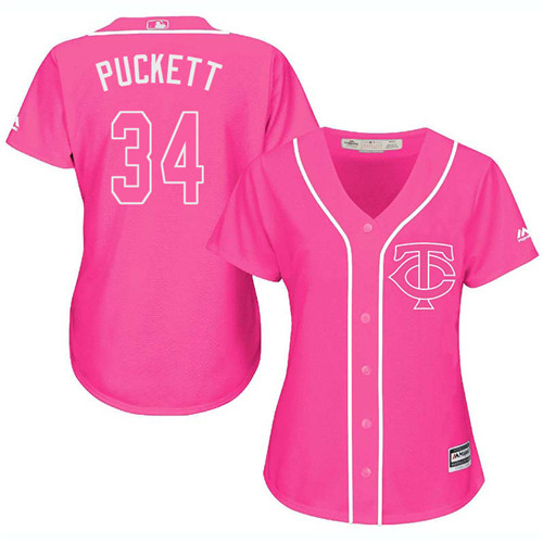 Women's Majestic Minnesota Twins #34 Kirby Puckett Authentic Pink Fashion Cool Base MLB Jersey