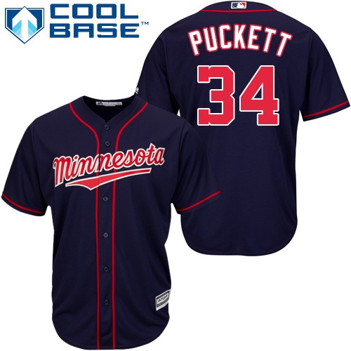 Youth Majestic Minnesota Twins #34 Kirby Puckett Authentic Navy Blue Alternate Road Cool Base MLB Jersey