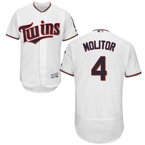 Men's Majestic Minnesota Twins #4 Paul Molitor White Home Flex Base Authentic Collection MLB Jersey