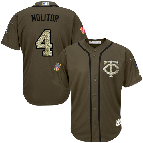 Youth Majestic Minnesota Twins #4 Paul Molitor Authentic Green Salute to Service MLB Jersey