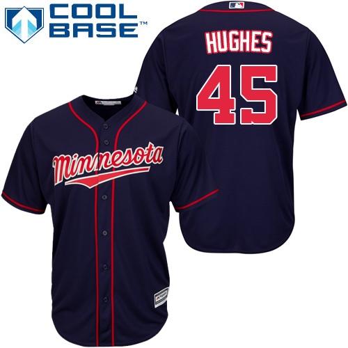 Youth Majestic Minnesota Twins #45 Phil Hughes Authentic Navy Blue Alternate Road Cool Base MLB Jersey
