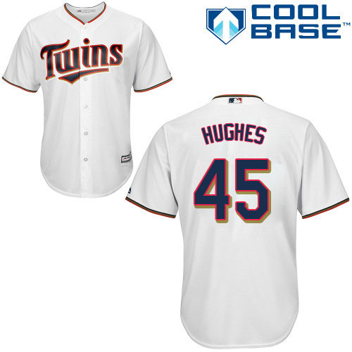 Youth Majestic Minnesota Twins #45 Phil Hughes Authentic White Home Cool Base MLB Jersey