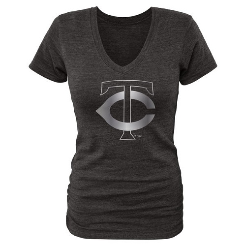 MLB Minnesota Twins Fanatics Apparel Women's Platinum Collection V-Neck Tri-Blend T-Shirt - Black